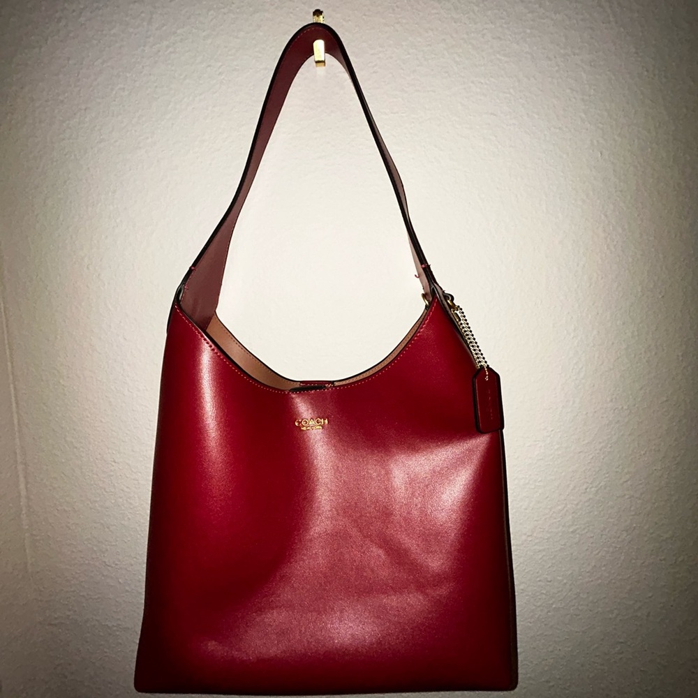 Coach Red Leather Shoulder Bag with Glossy Finish